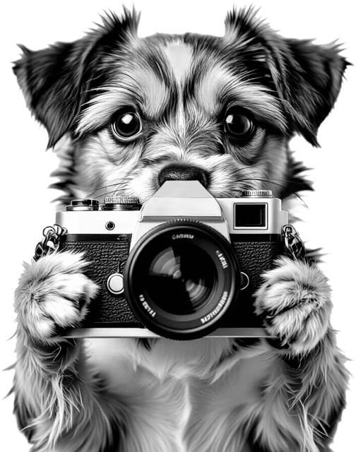 Cute dog holding a camera