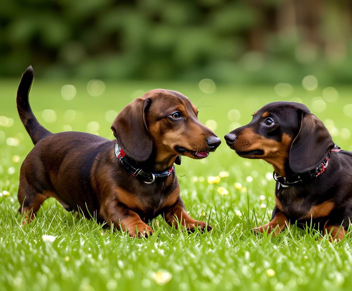 Two small dogs playing