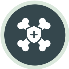 A circular icon depicting a central cross surrounded by four smaller shapes, resembling a stylized representation of a dental implant or a related concept within dental implants. 