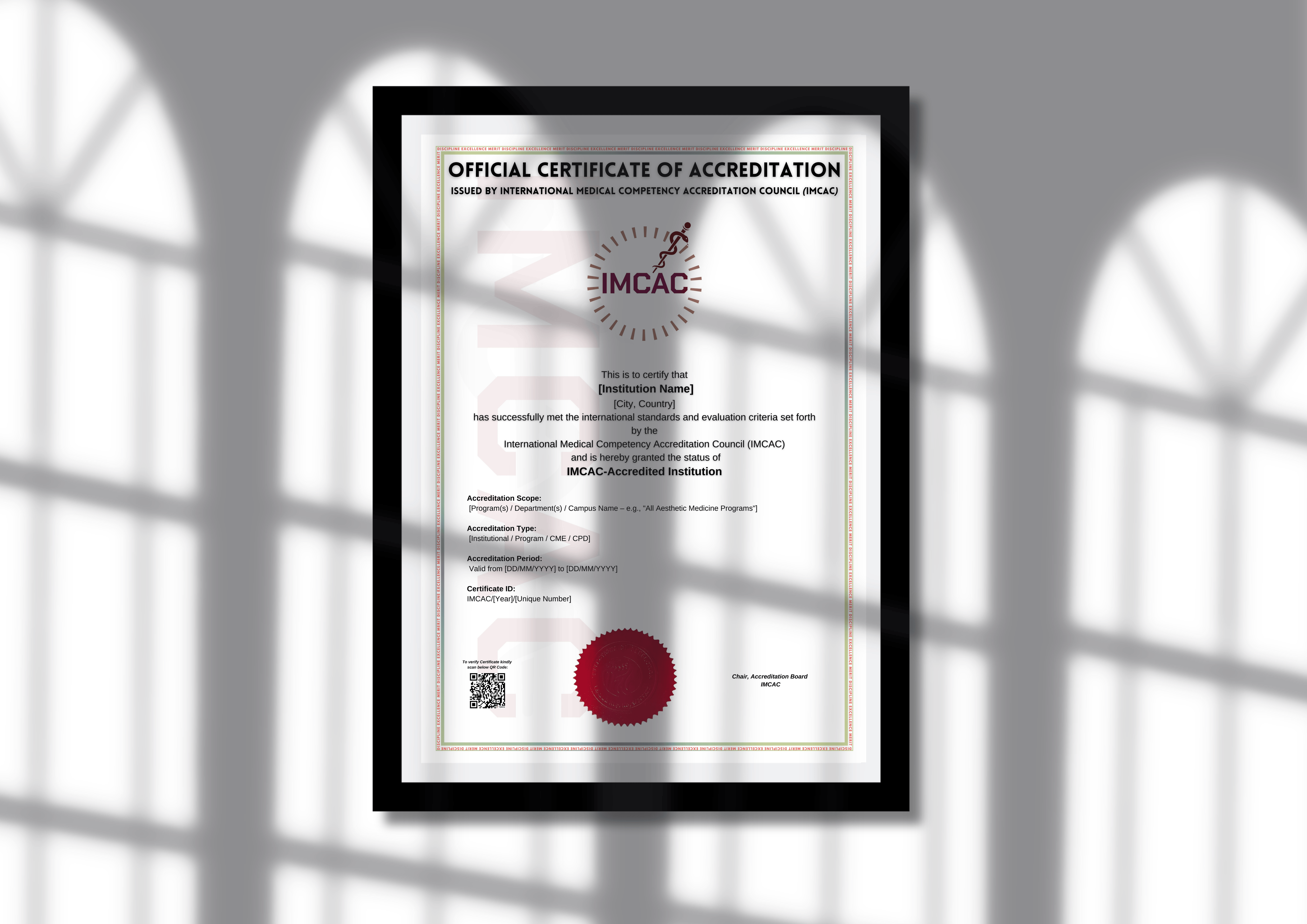 IMCAC Accreditation Certificate with frame