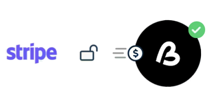 Stripe logo next to an unlocked padlock symbol.