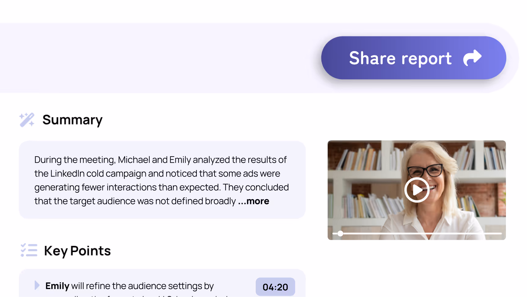 Sally AI share your summary with clients & teammates