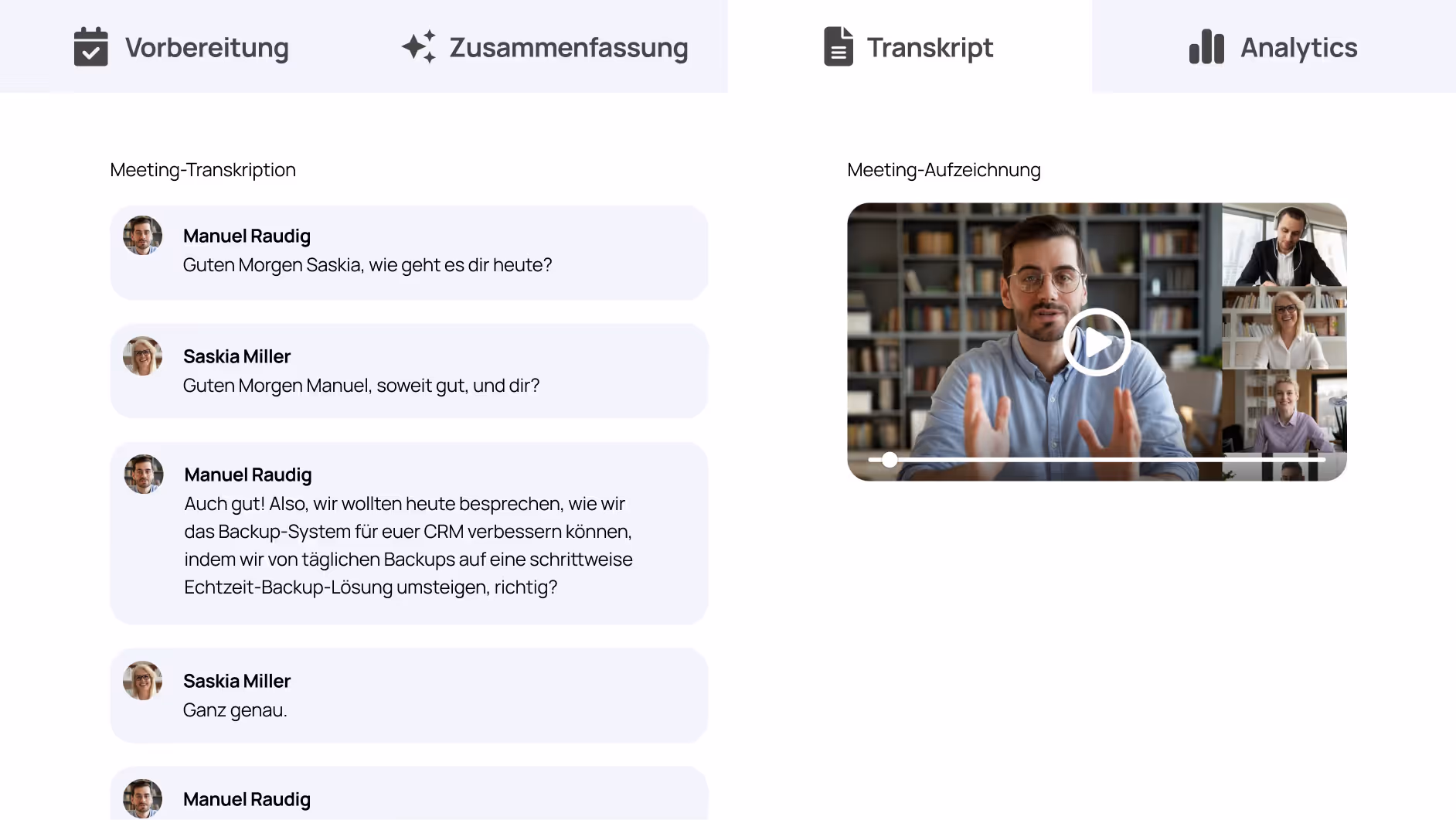 Meeting dashboard Sally AI