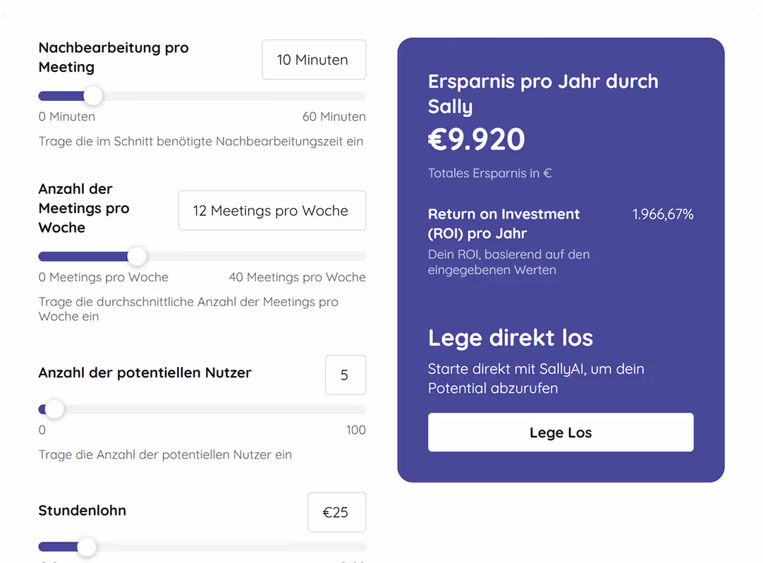 Meeting mit Sally KI - Funktioniert mit Teams, Google meet und Zoom