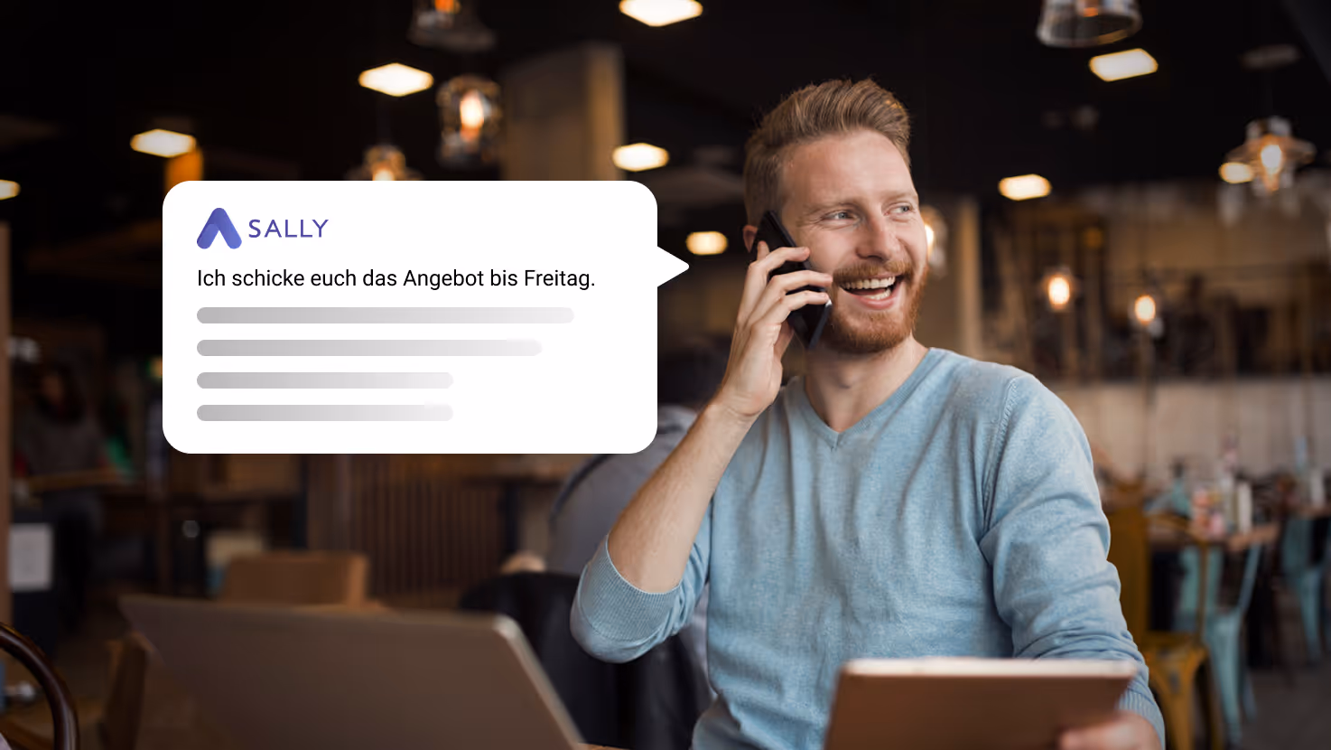 sally ai transkribiert ein Telefonat eines glücklichen Mannes