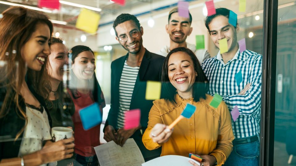 Group of People Brainstorming with Post-Its