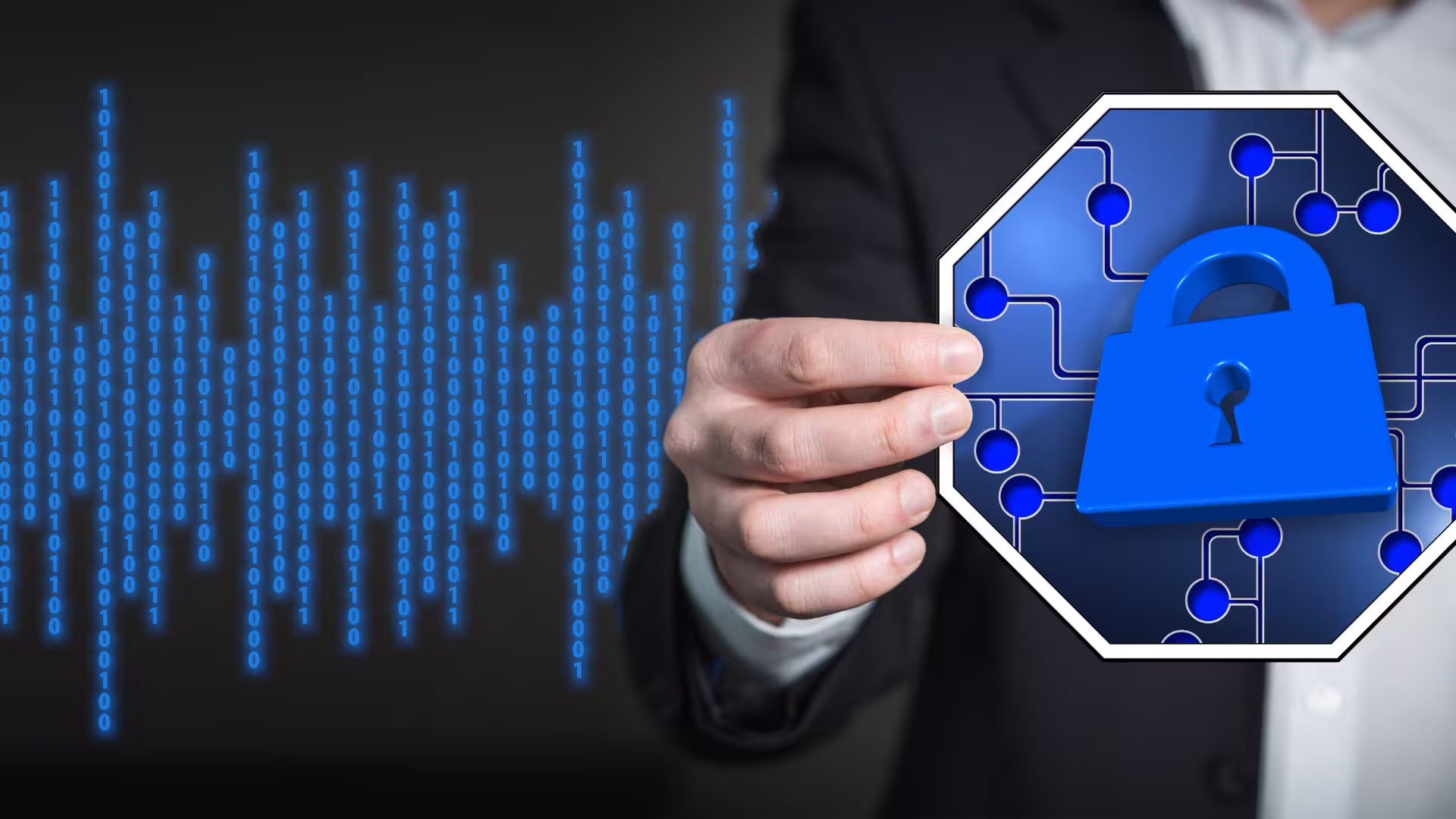 man holds lock for data protection