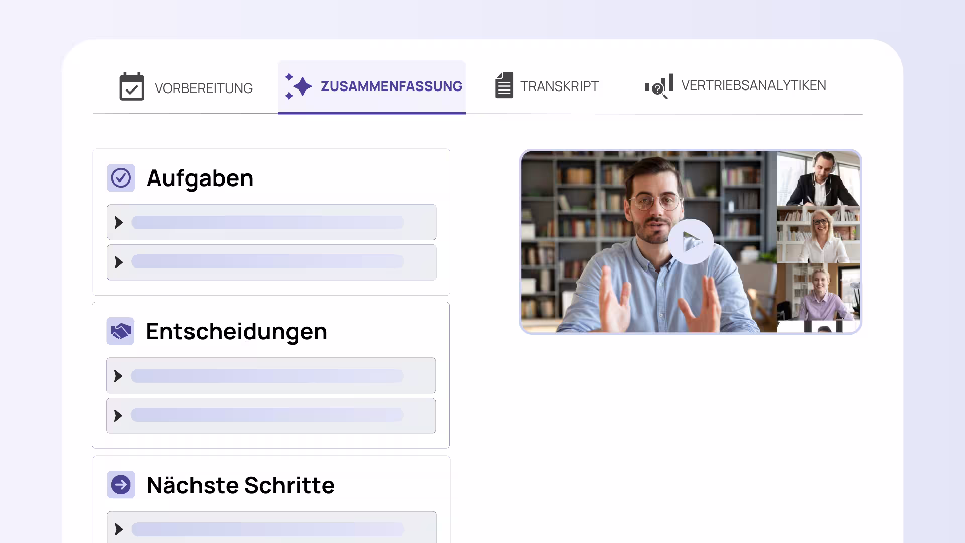 Sally erkennt automatisch Aufgaben, Entscheidungen und nächste Schritte