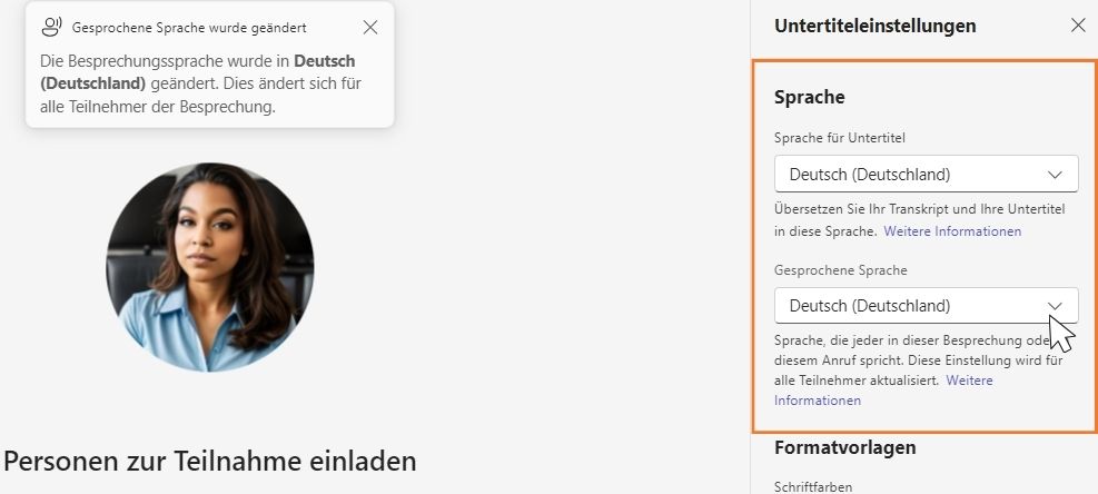 Select the language of the live transcription