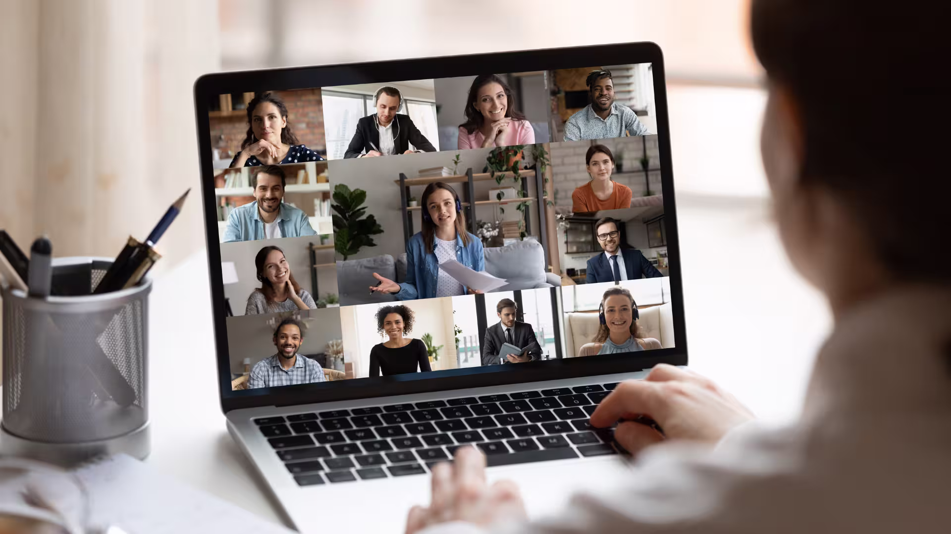 Woman in an online meeting on her laptop