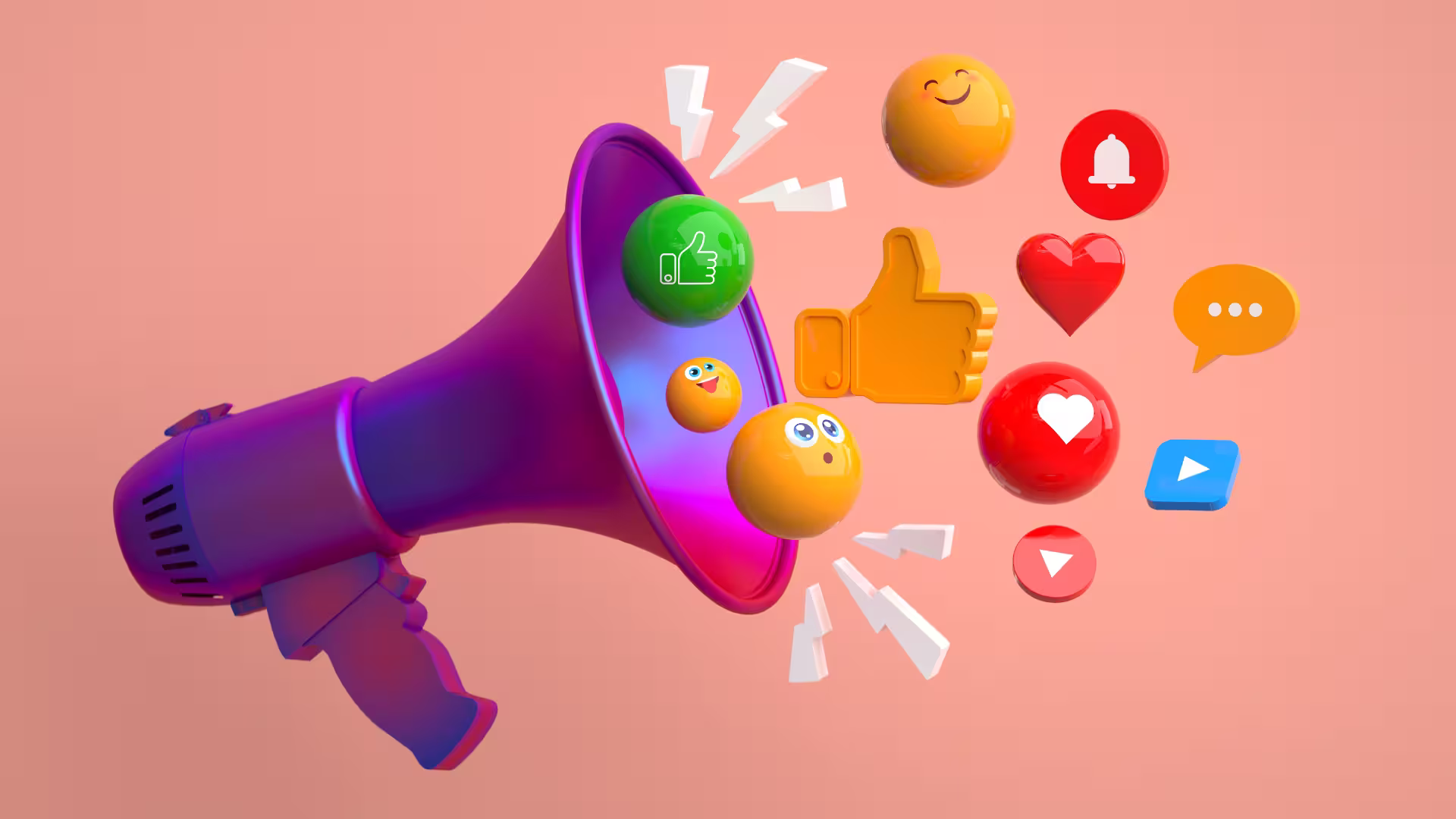 Emojis coming out of a megaphone