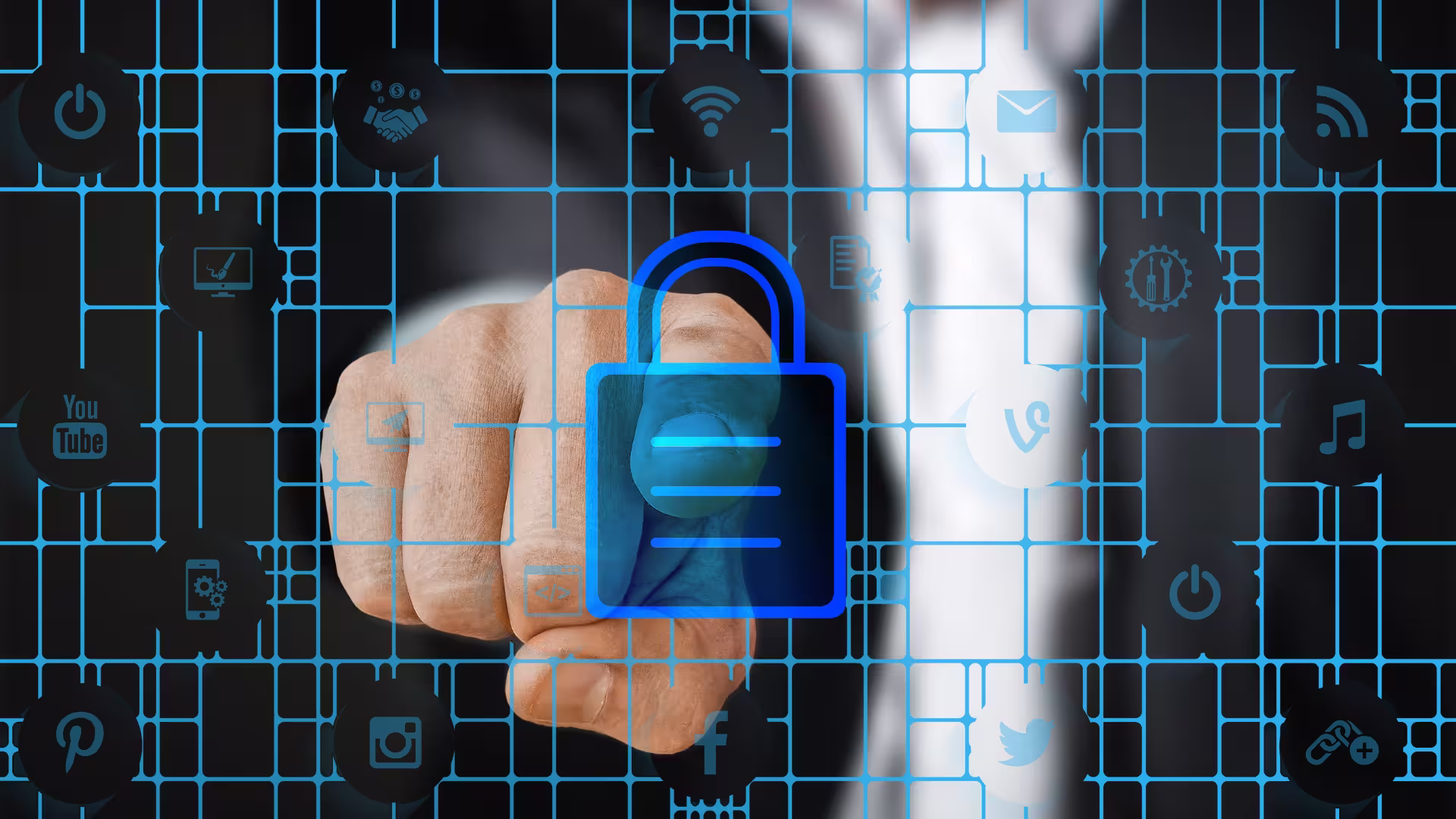 Finger pointing at data security icon