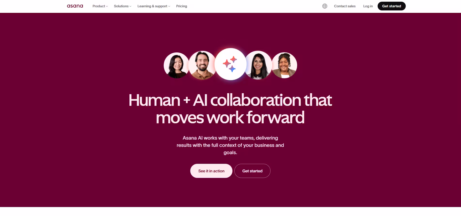 Asana AI hero section of their hompage
