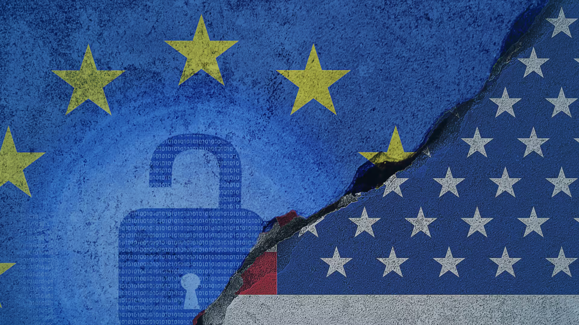 EU and US flags with a data security symbol in the EU-Flag