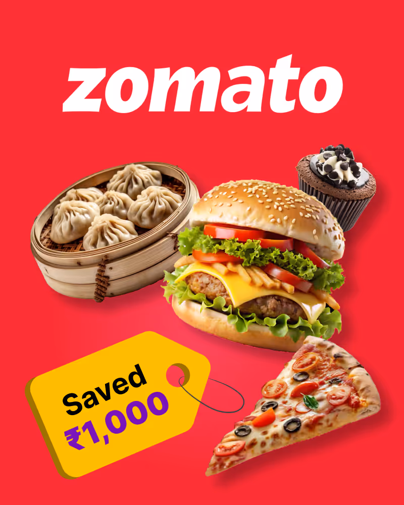 Zomato food delivery gift cards and shopping voucher offers, saving on meals up to 30%.