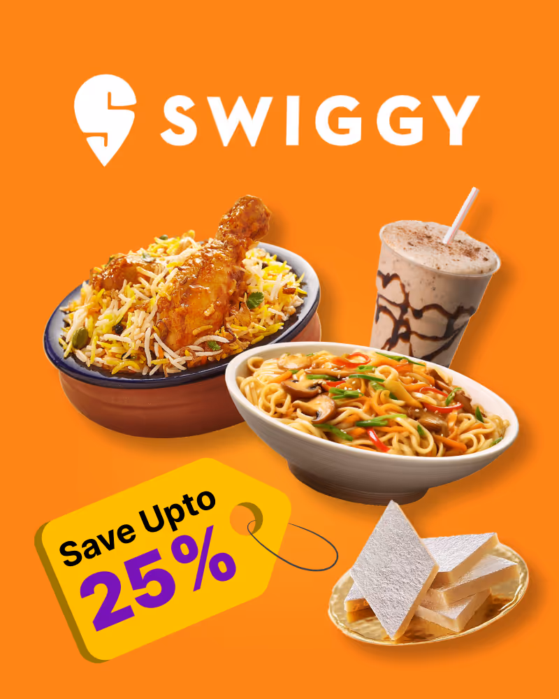 Swiggy meal voucher deal. Extra savings on food delivery gift card of up to 30%.