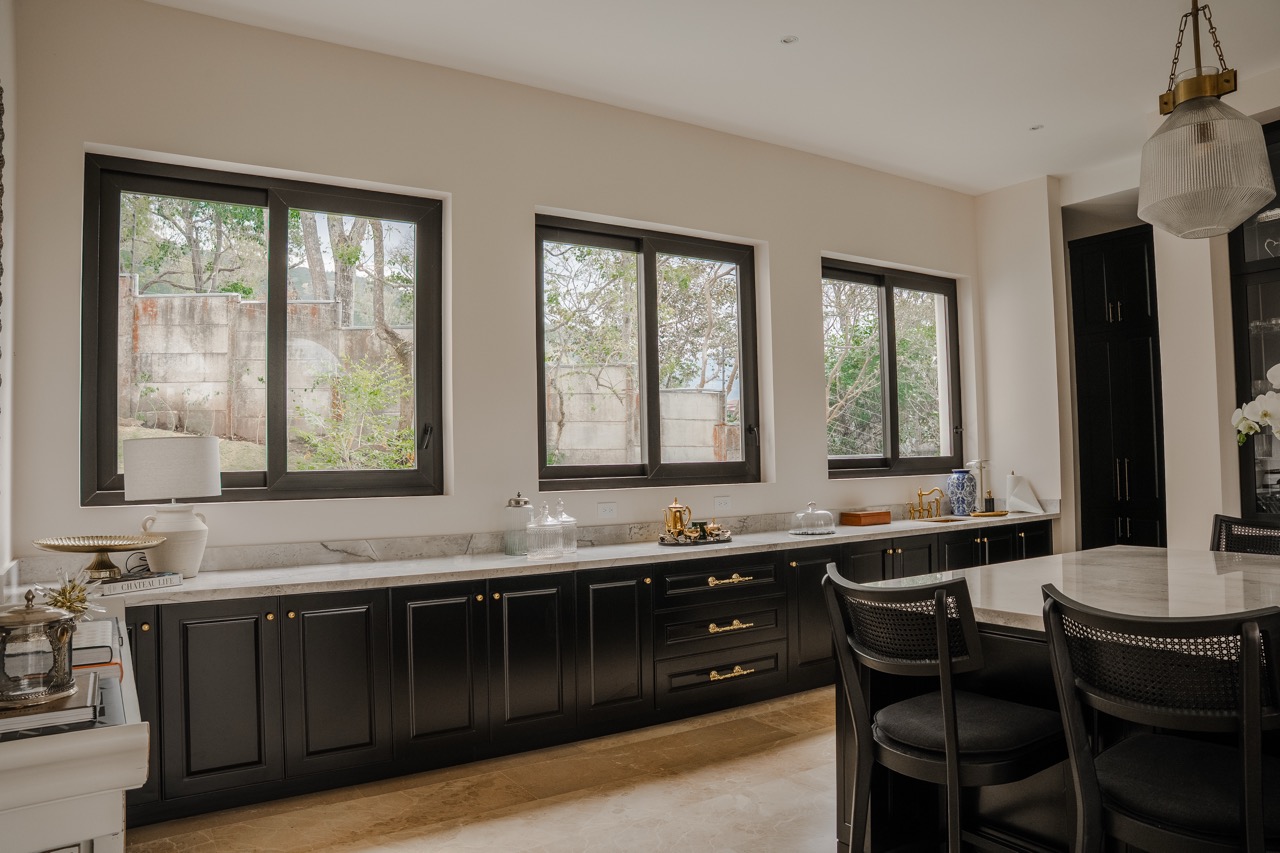 Elegant kitchen with black pvc windows