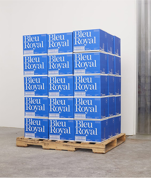 A stack of Blue Royal boxes.