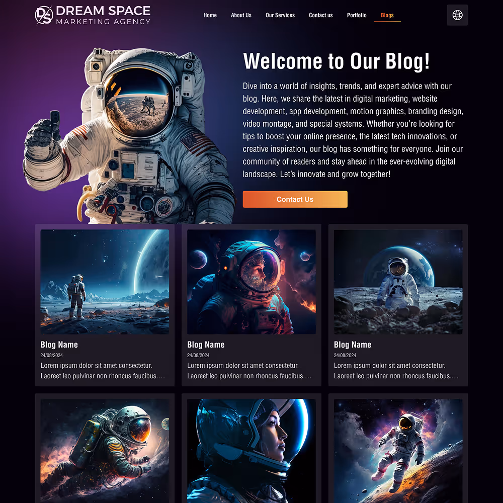 A full Webflow development project for Dream Space, a specialized marketing agency. The goal was to bring a clean, well-structured design to life with smooth user interactions and fast performance. The site showcases the agency’s services and portfolio through a flexible, responsive layout built entirely in Webflow.