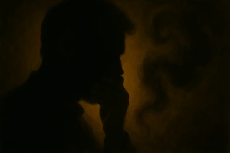 A dark silhouette covering their mouth
