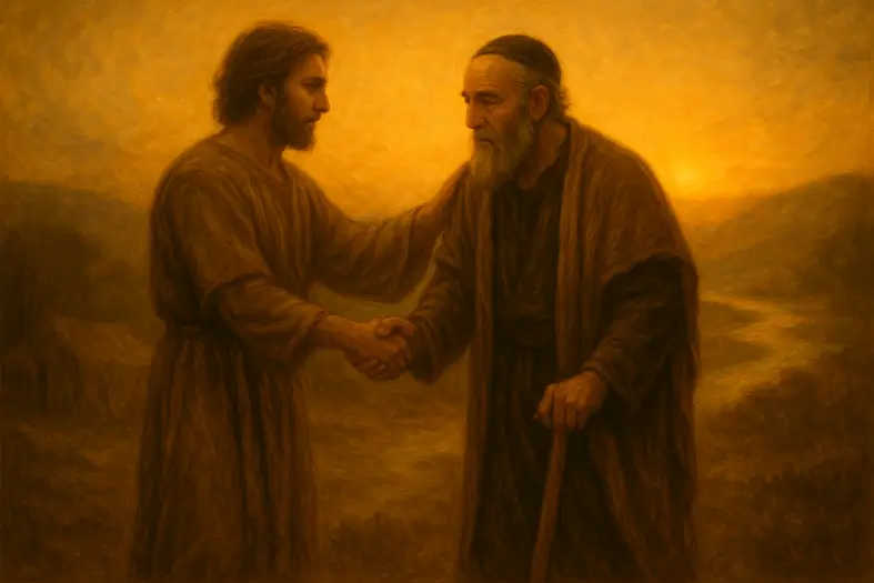 Yaakov reconciling with Esav