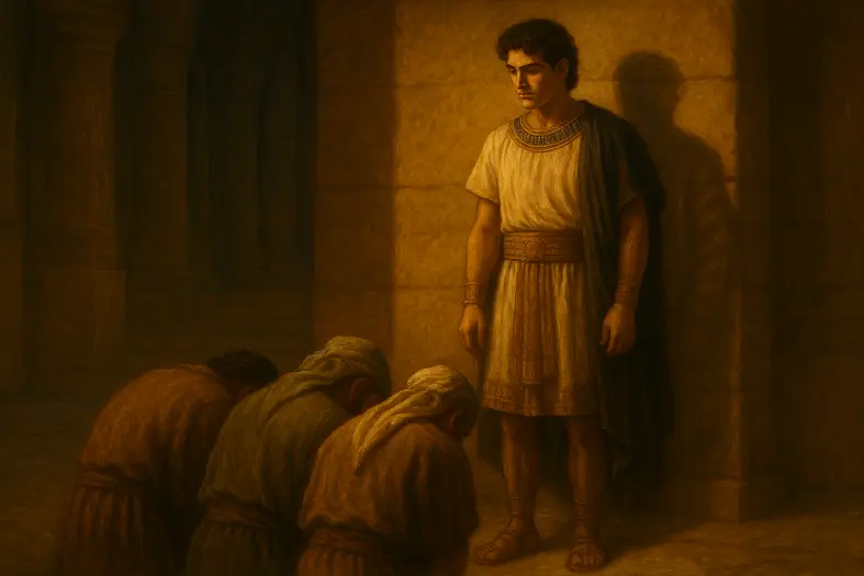 Yosef's brothers do not recognize him and bow. Yosef's shadow is wearing the Ketonet Passim.