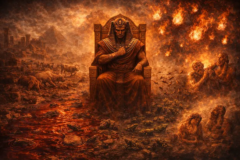 Pharaoh amidst the plagues' fury