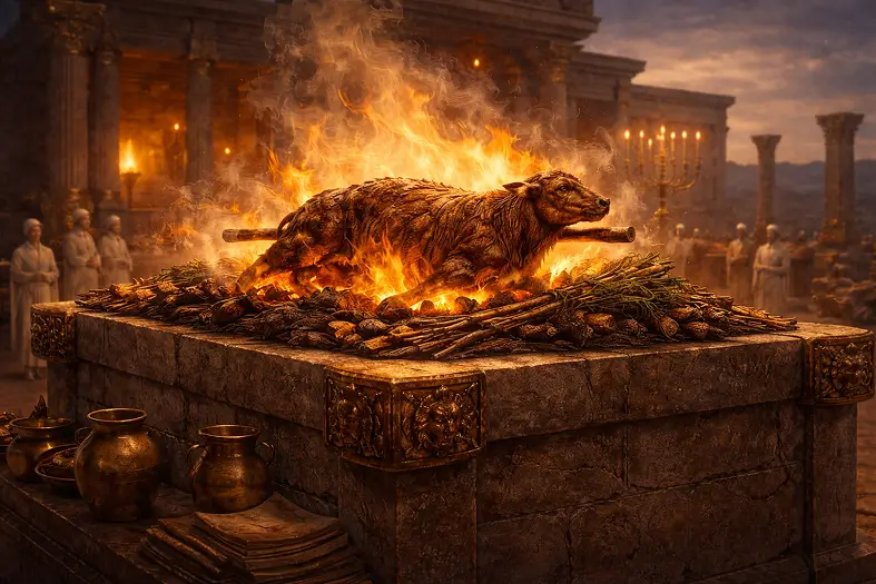 Roasting the Passover lamb at twilight