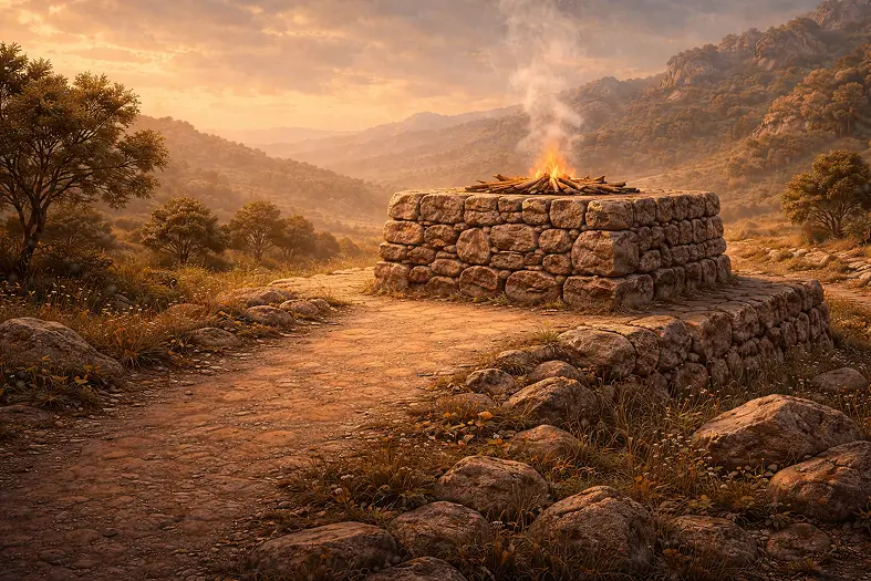 Ancient altar at dawn in nature