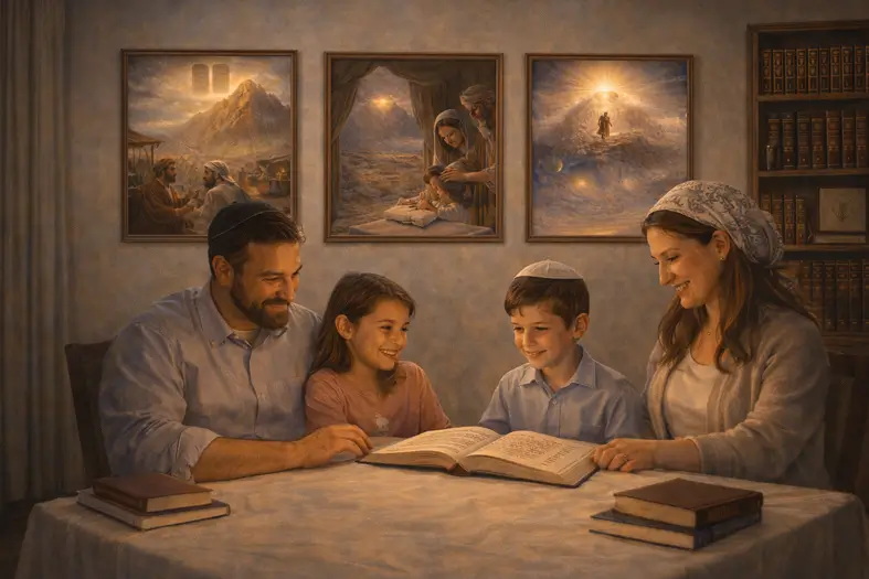 Family learning about parshas Mishpatim