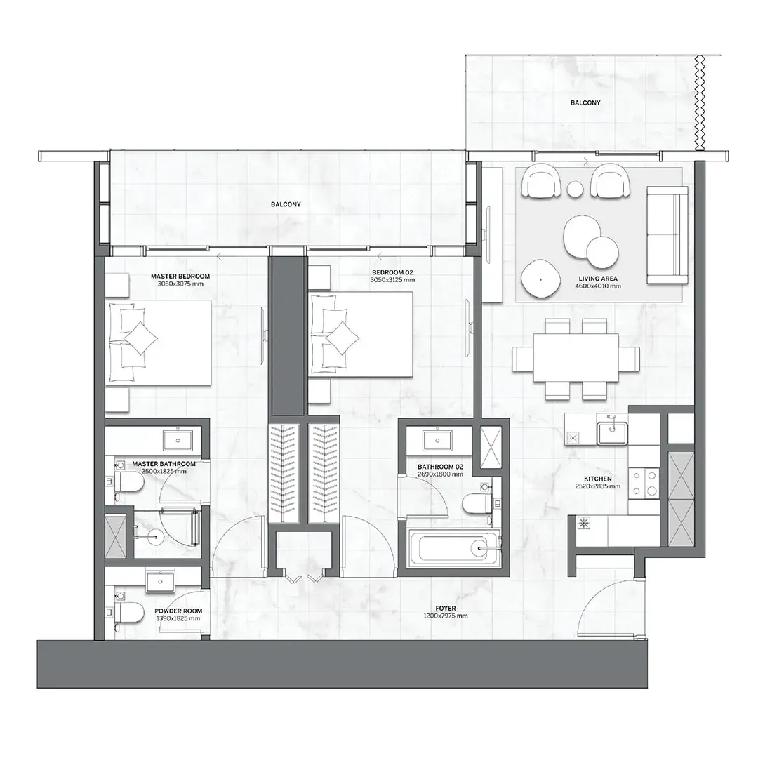 2 Bedroom Layout