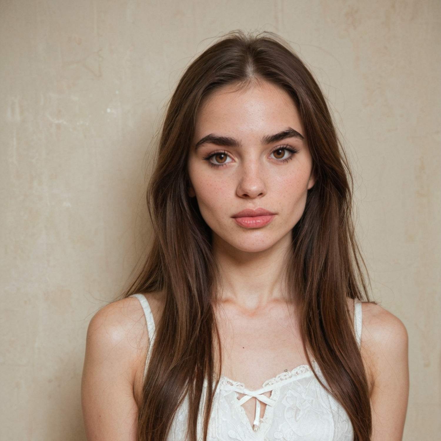 A picture of a stunning young brunette AI influencer made with the Fannabe AI Influencer generator. 