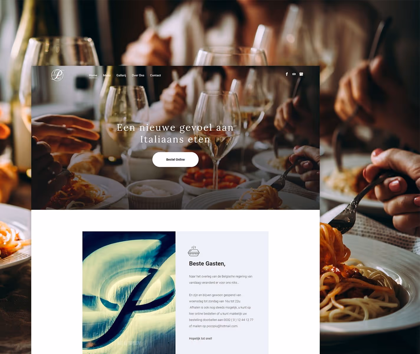 Levendig Italiaans onlinerestaurant met authentieke pasta, wijn en eenvoudige online bestelmogelijkheden.