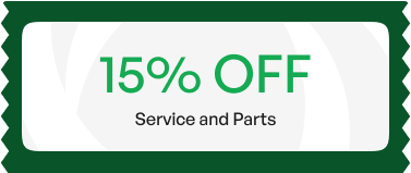 Green coupon offering 15% off service and parts