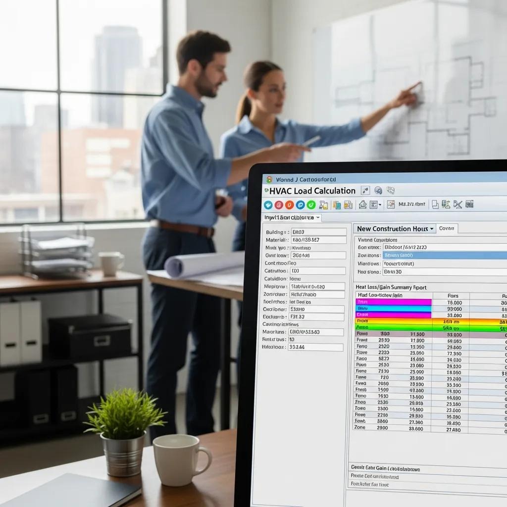 Technician using load-calculation software to run a Manual J for a new home