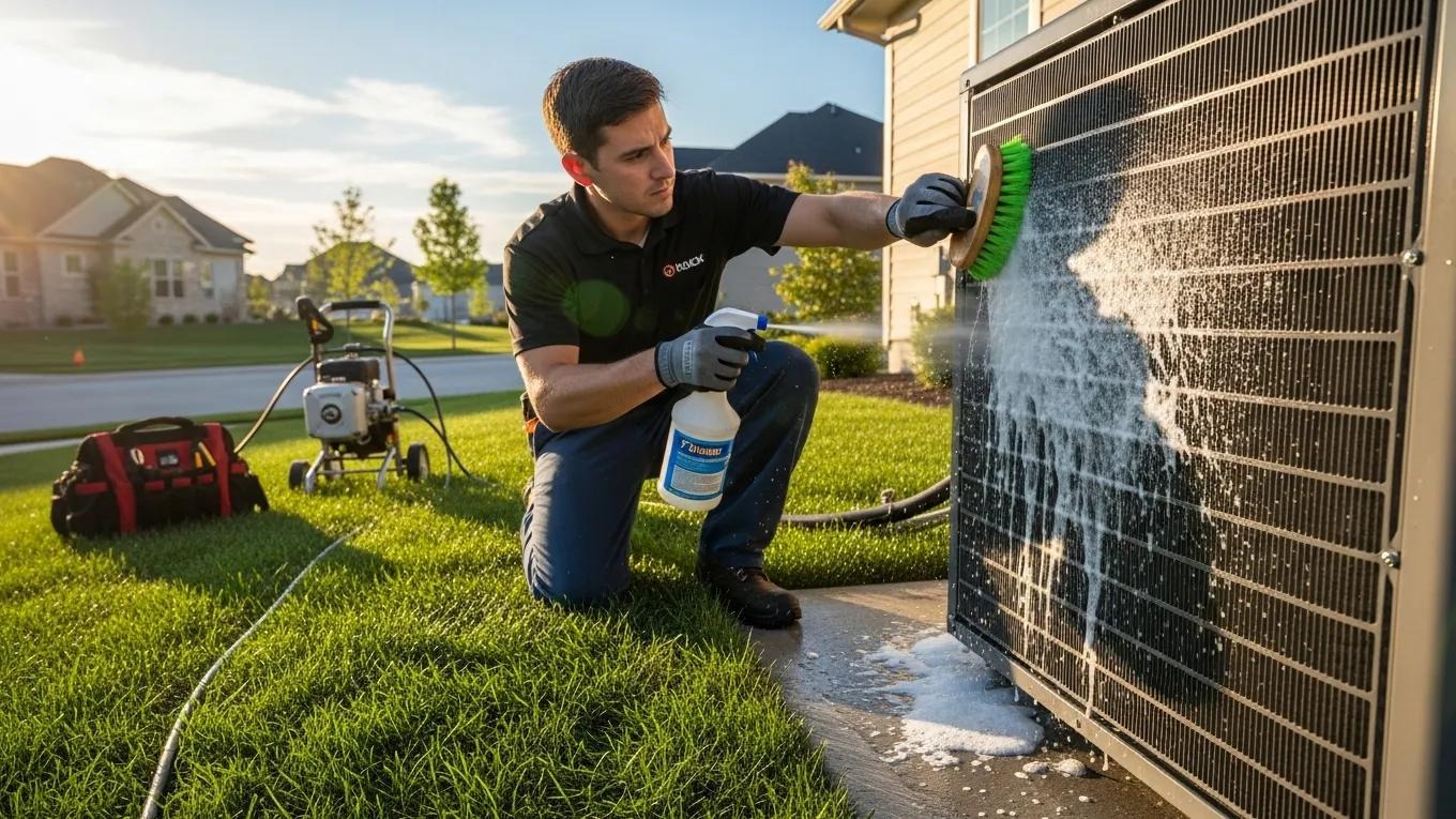 Technician cleaning HVAC coils for optimal performance