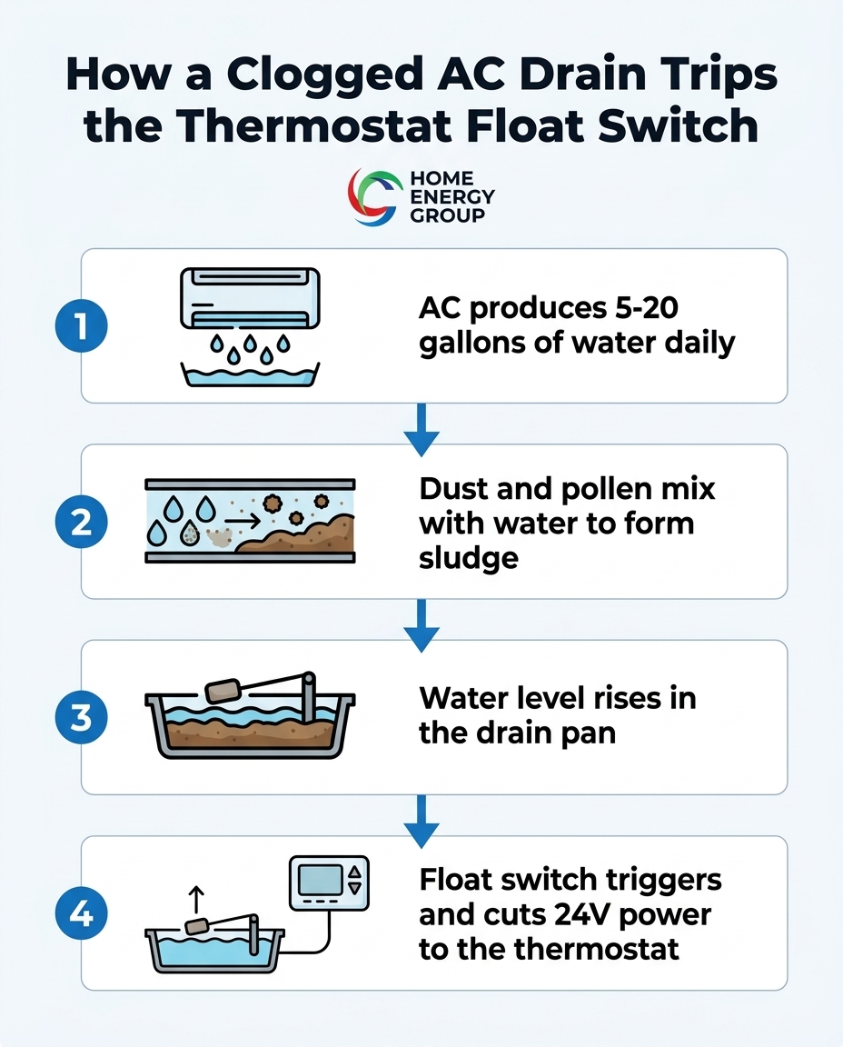 How a Clogged AC Drain Trips the Thermostat Float Switch