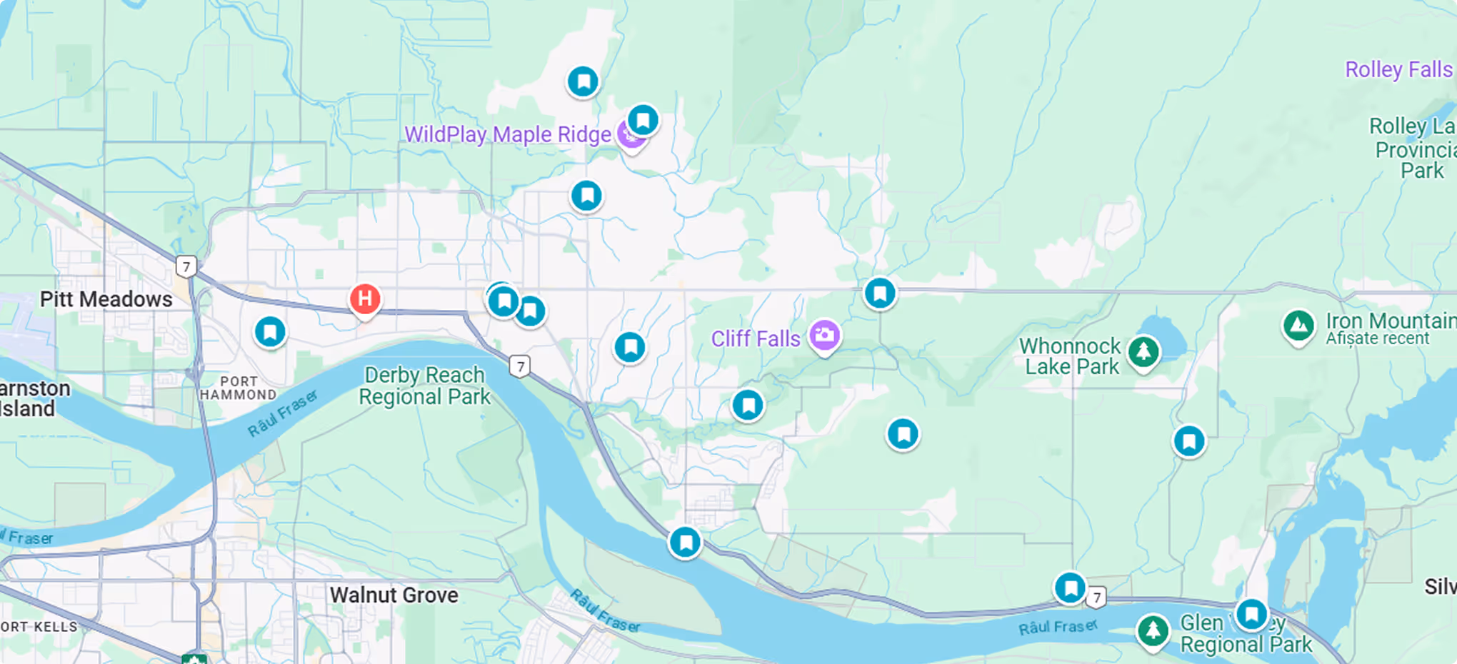 Map of Maple Ridge and surrounding areas with parks and regional locations