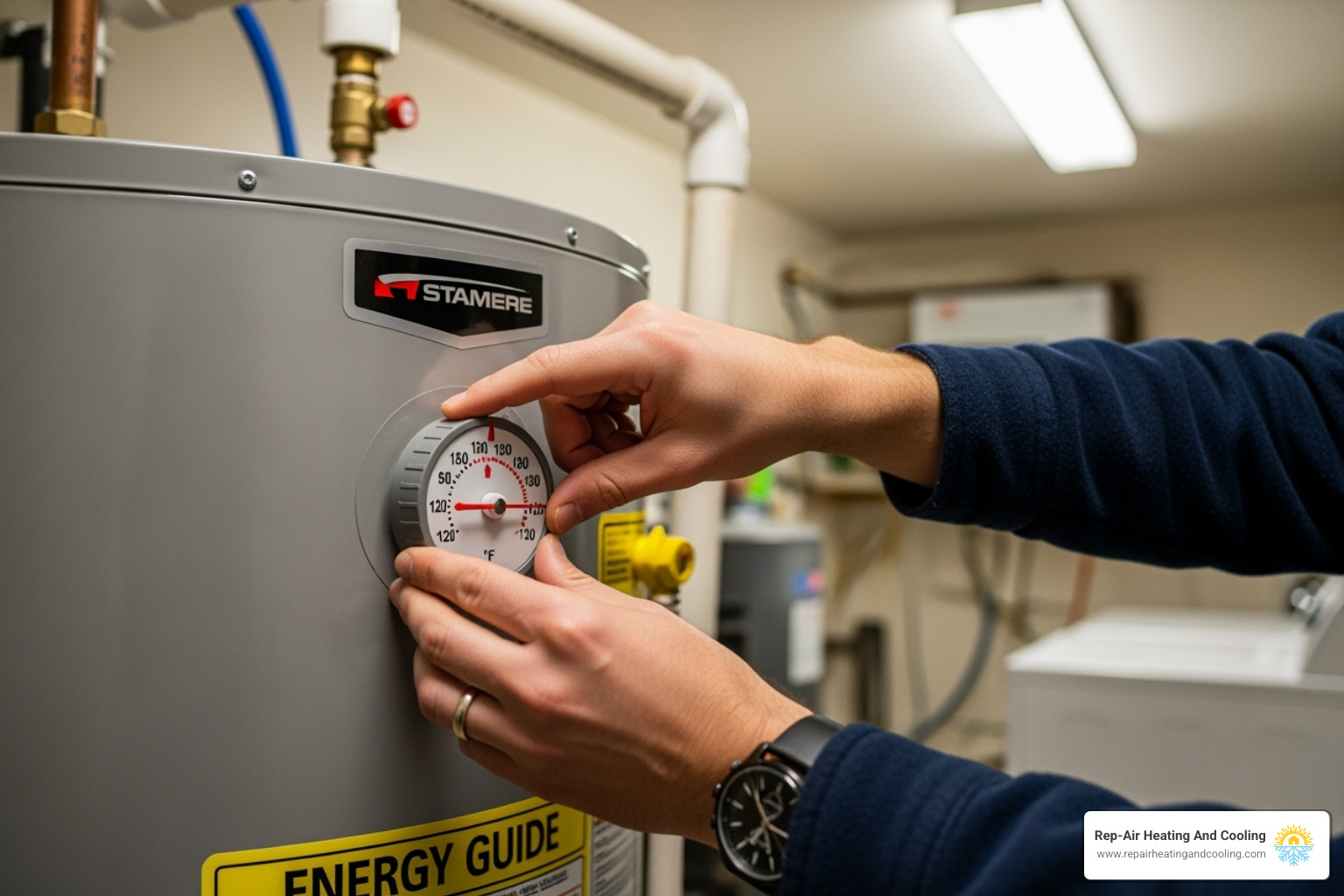 homeowner checking their water heater's temperature setting - water heater repair mission