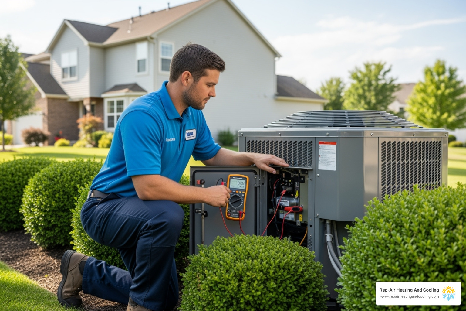 a professional technician inspecting an AC unit - ac repair richmond, bc a professional technician inspecting an AC unit - ac repair richmond, bc