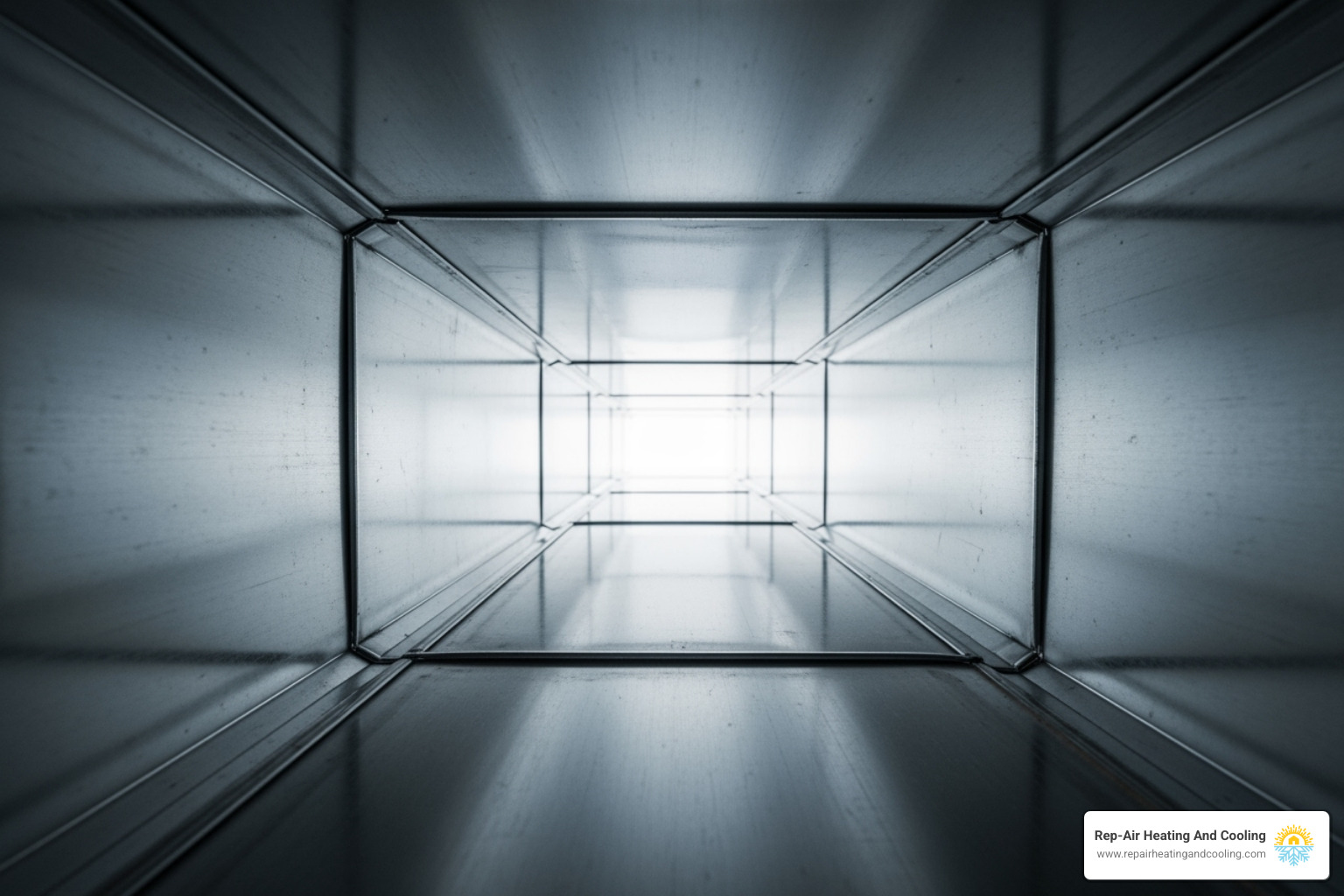 Image of a clean, sanitized air duct after professional cleaning - Duct cleaning Mission BC Image of a clean, sanitized air duct after professional cleaning - Duct cleaning Mission BC