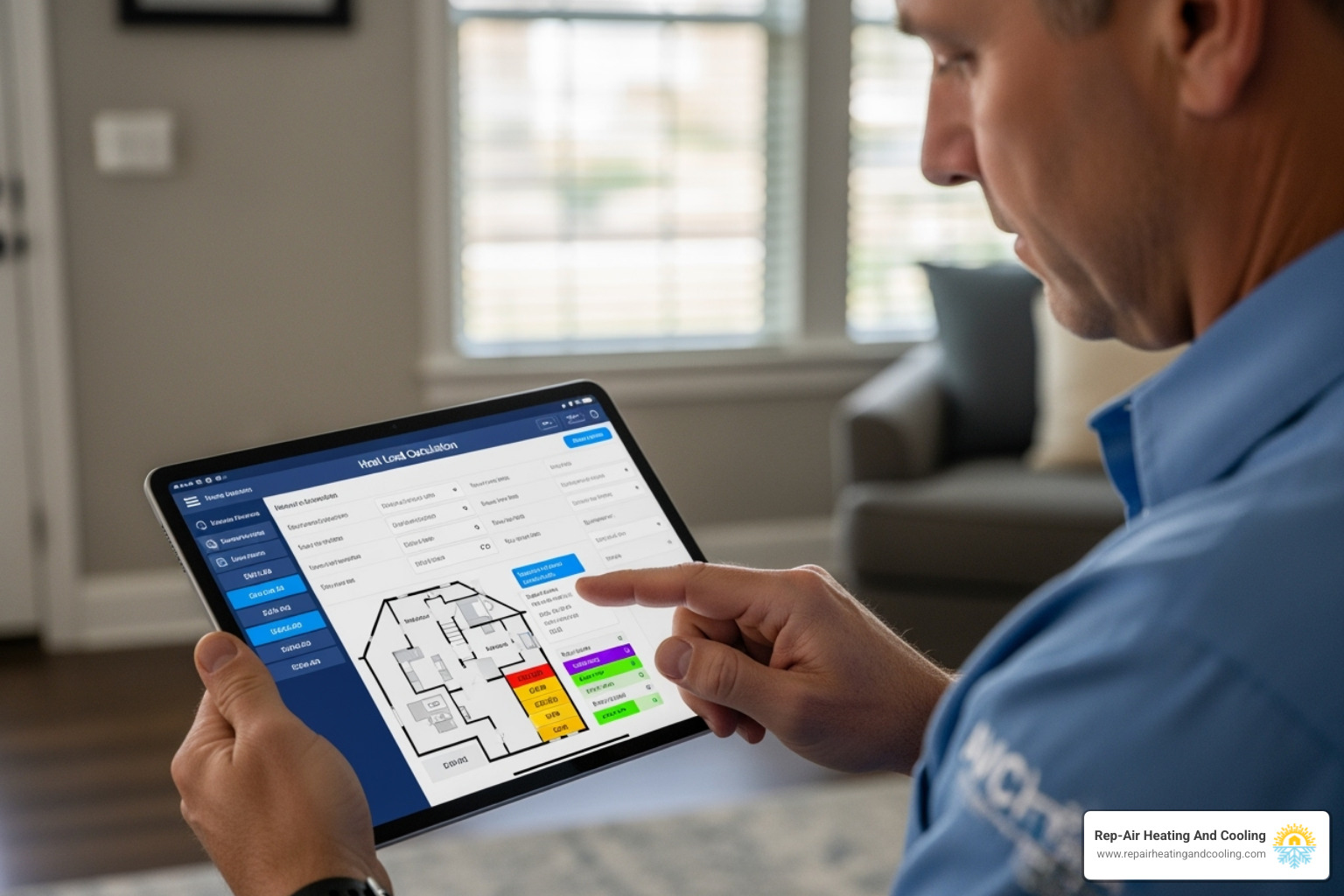 technician performing a heat load calculation on a tablet - boiler installation murrayville technician performing a heat load calculation on a tablet - boiler installation murrayville
