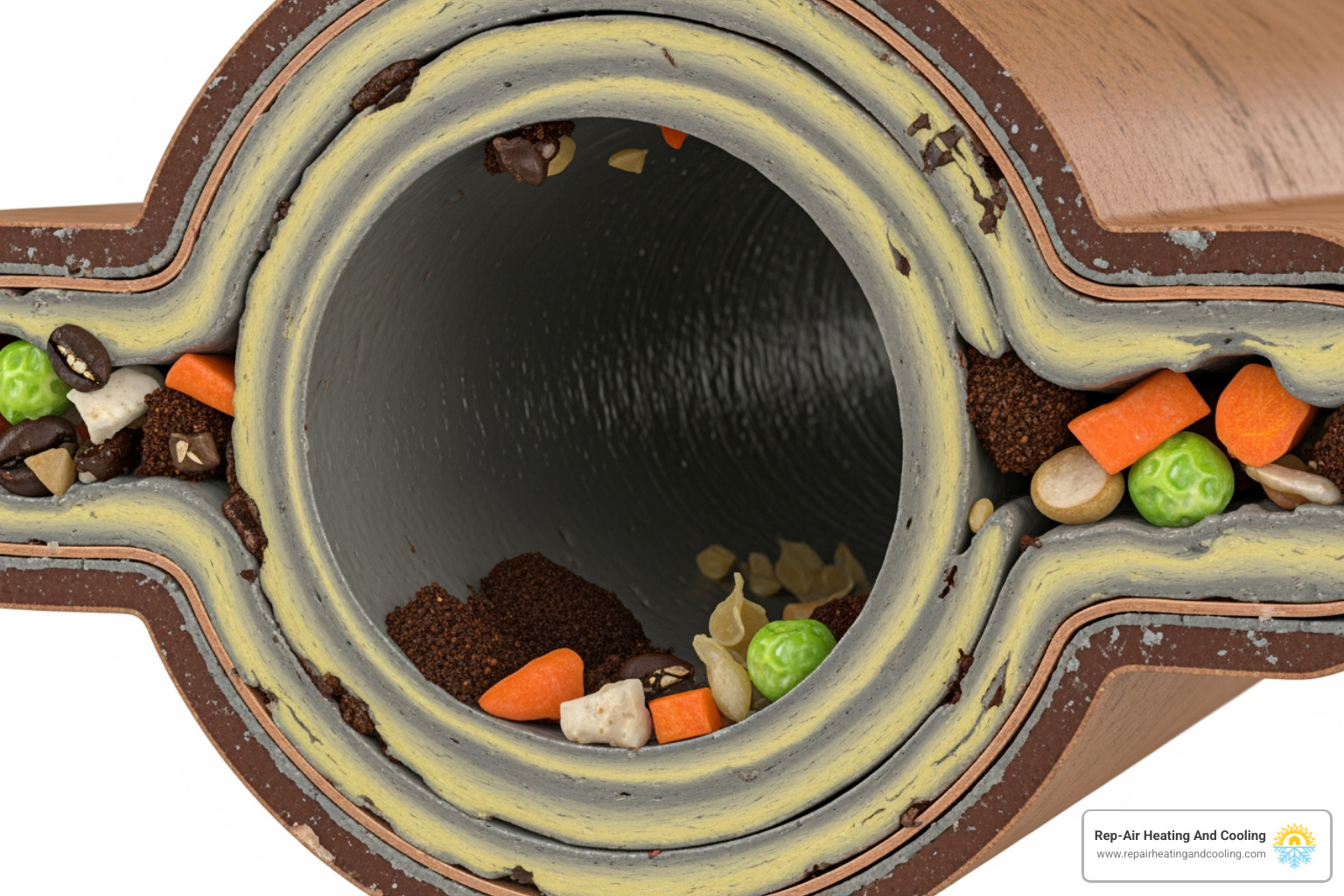 cross-section of a pipe showing buildup of grease and food debris - My kitchen sink has a slow drain. Who can I call for a fix in Walnut Grove? cross-section of a pipe showing buildup of grease and food debris - My kitchen sink has a slow drain. Who can I call for a fix in Walnut Grove?