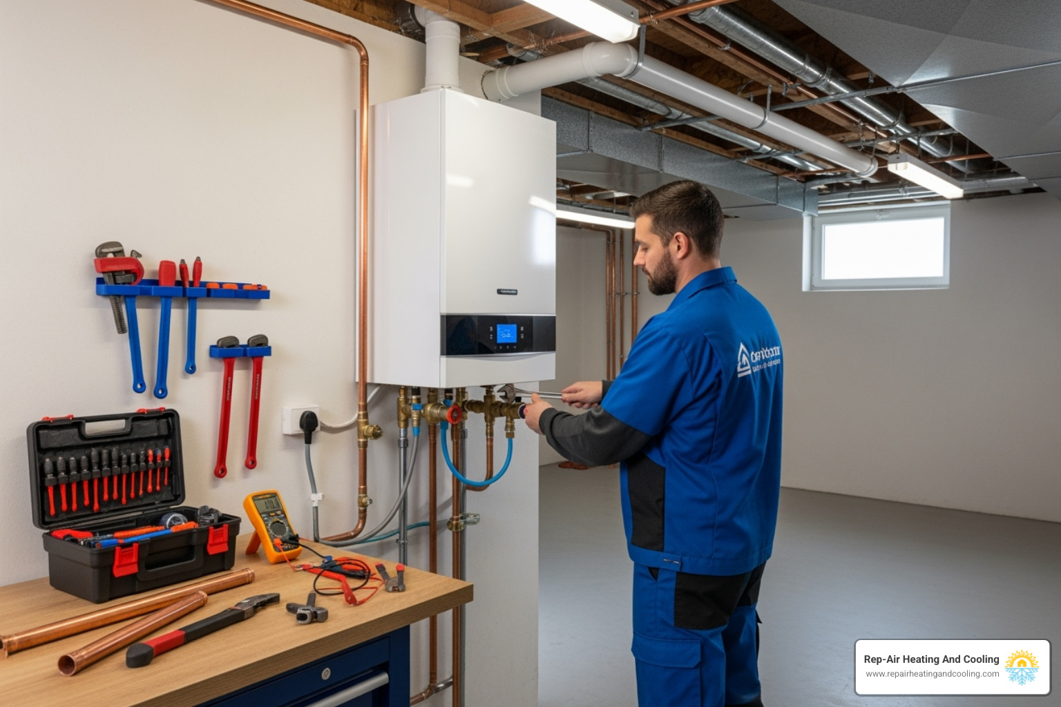 certified technician working on a new boiler installation - boiler installation walnut grove bc