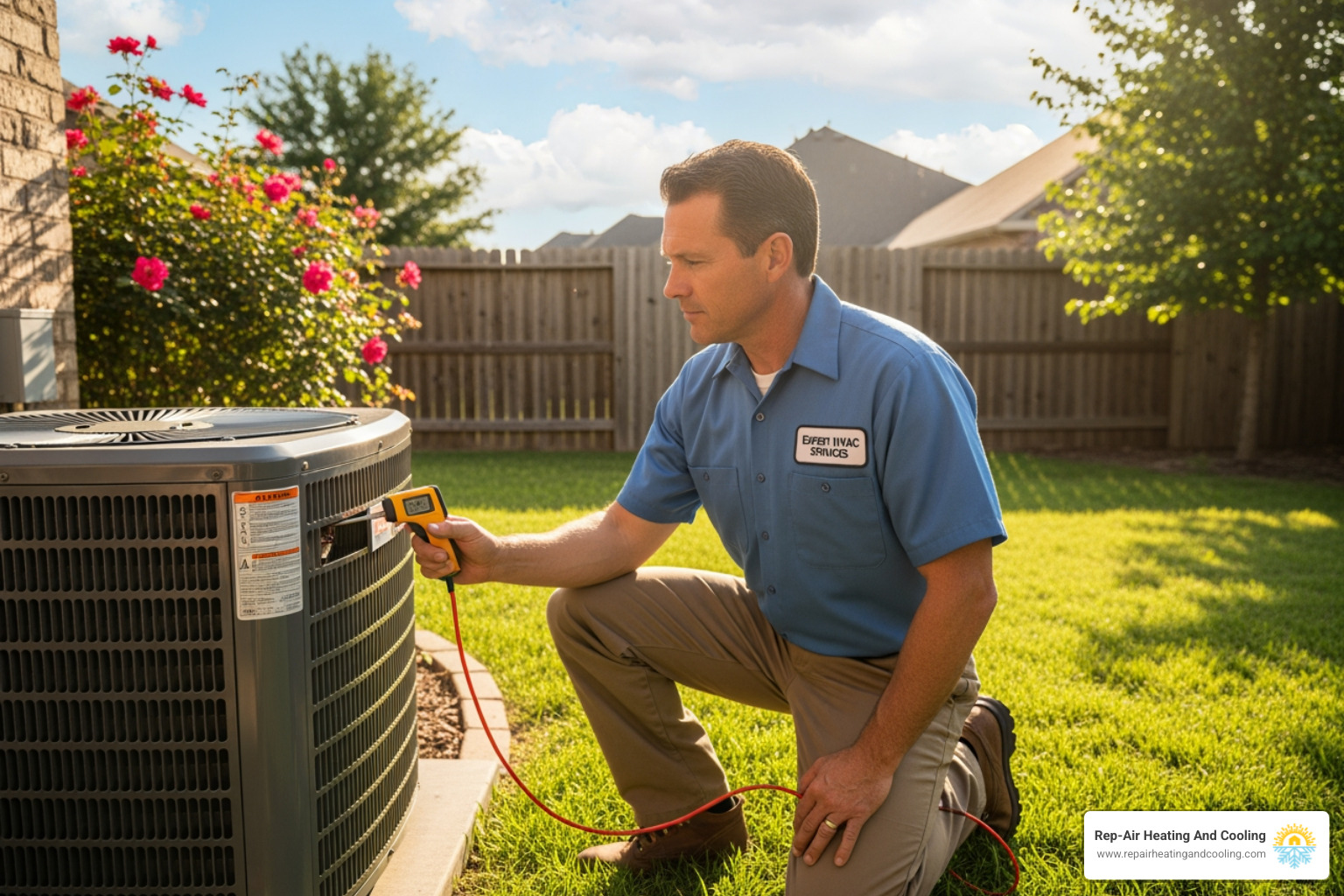 technician inspecting an outdoor AC unit - hvac maintenance mission bc