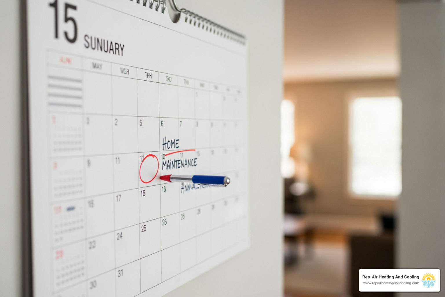 calendar with "HVAC Tune-Up" marked - low airflow pitt meadows bc