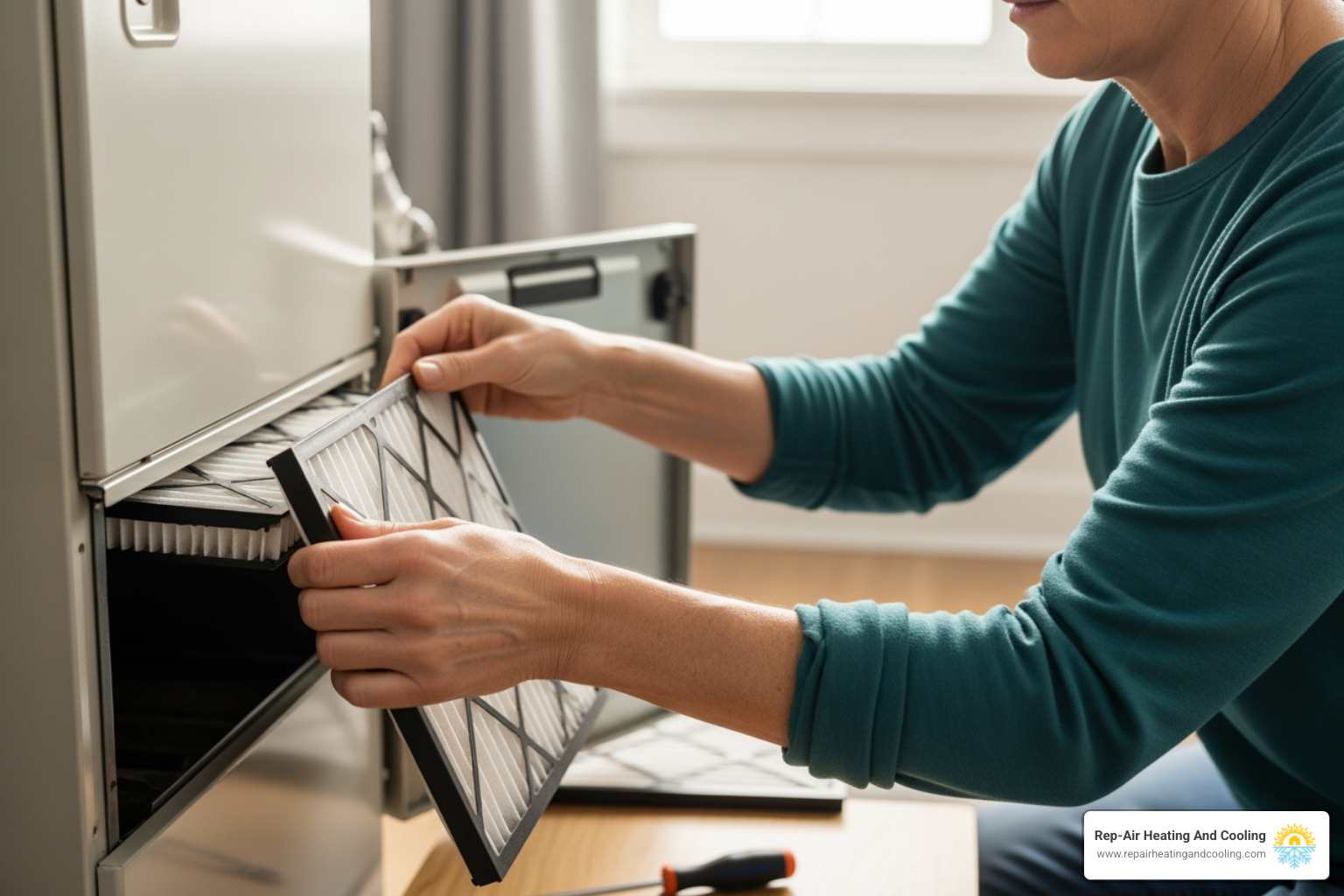 homeowner changing an HVAC air filter - low airflow pitt meadows bc