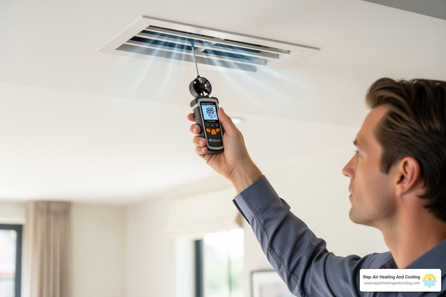 technician using a tool to measure airflow from a vent - low airflow pitt meadows bc