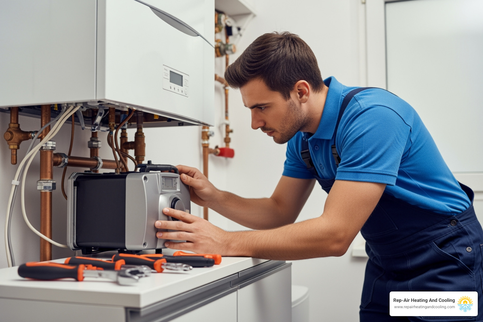 professional technician with tools inspecting a boiler - boiler making noise in mission, bc