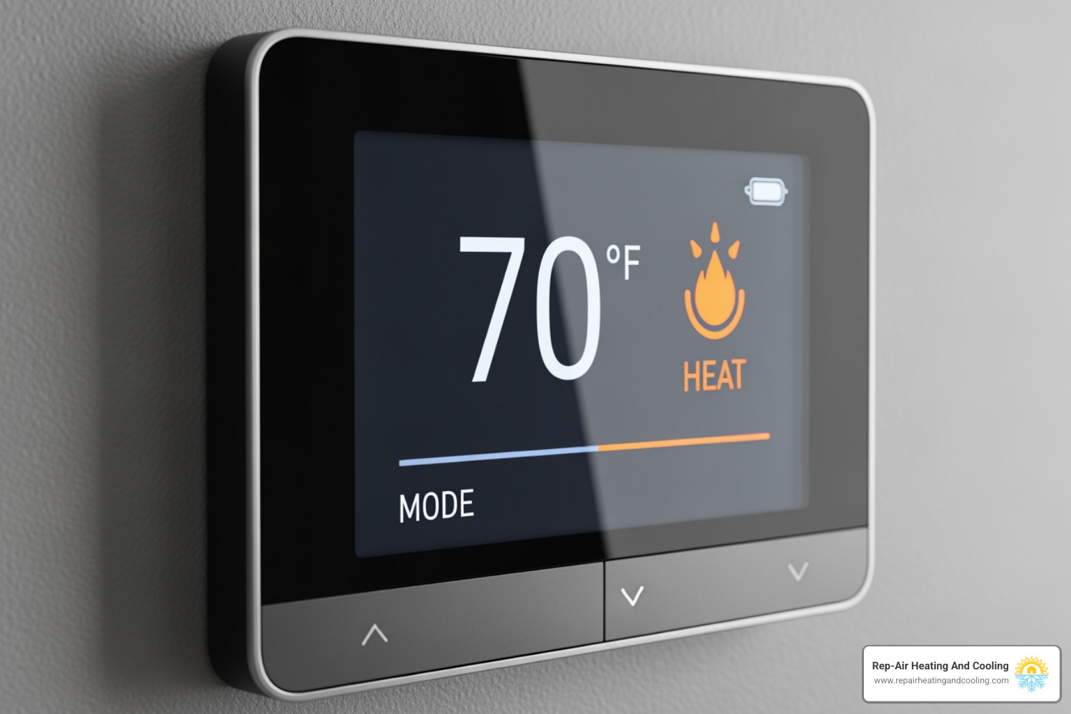 modern digital thermostat showing 'Heat' setting - heating blowing cold air in abbotsford, bc